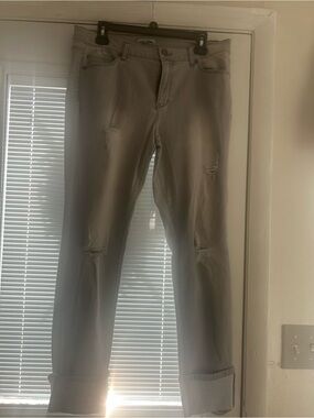 New York & Company Light Gray Boyfriend Jeans - Distressed Cuffed Style